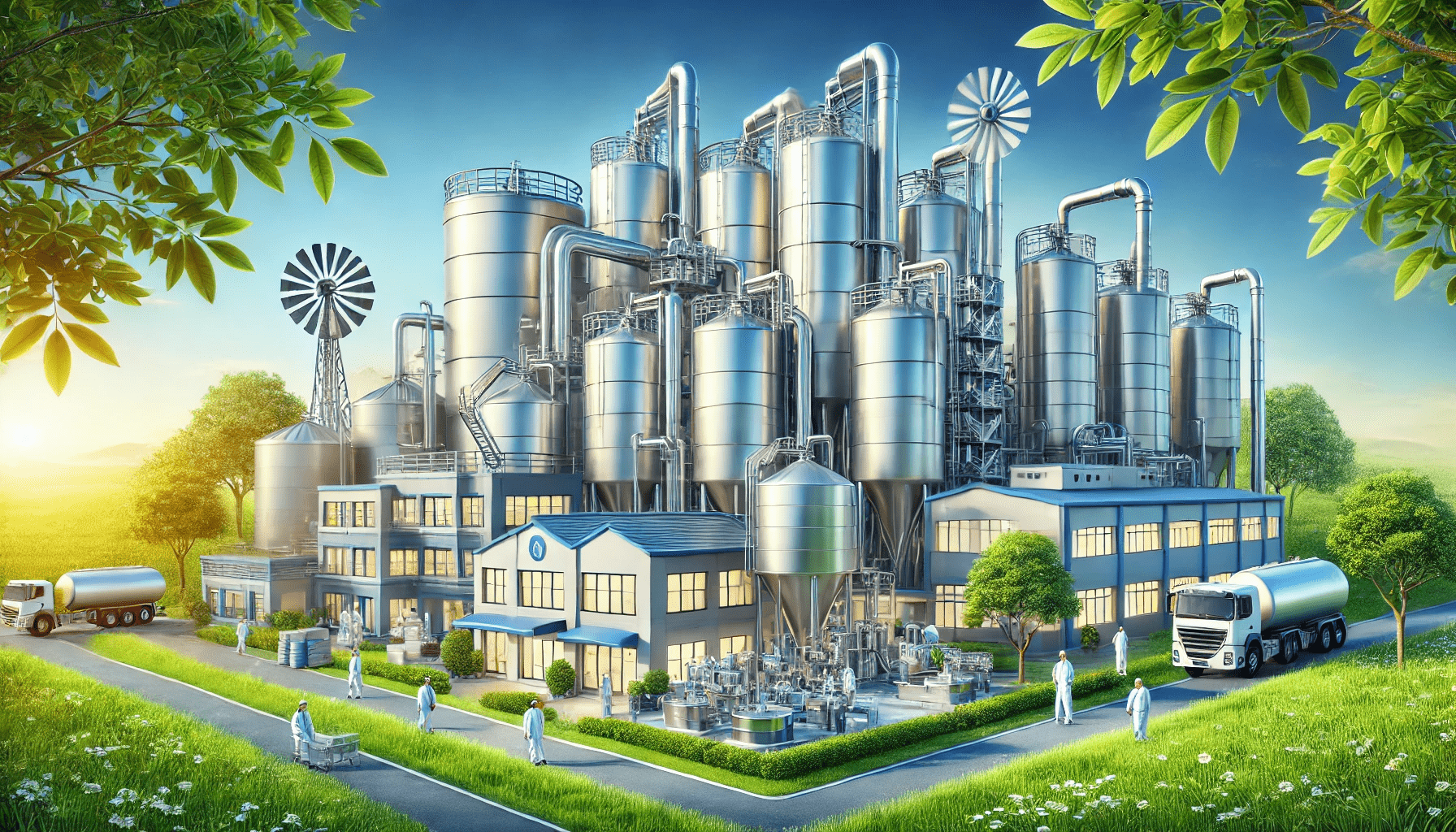 A scenic view of Amul Dairy in Anand, Gujarat, showcasing its modern milk processing facilities and lush green surroundings, symbolizing the Milk Capital of India.